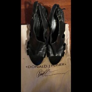 DONALD J. PLINER Garbo Black Leather Open Toe High Heels - Size 8